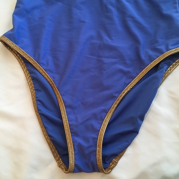 Aerie Blue and Gold Lined Cutout One Piece Swimsuit - Picture 6 of 9